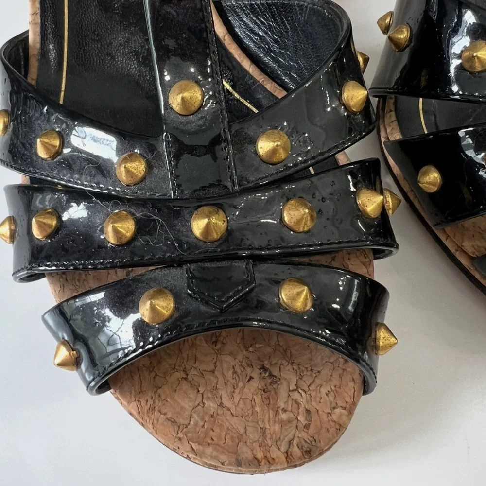 Gucci Black and Gold Studded Heels - Picture 4 of 5